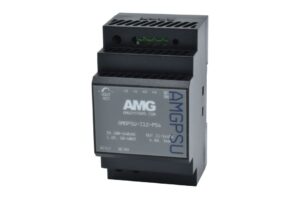 Ein schwarzes Netzteil von AMG Systems, Modell AMGPSU-I12-P54, mit technischen Spezifikationen auf der Vorderseite.