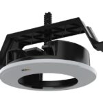 Einbauhalterung für eine Überwachungskamera, schwarz-weiße Konstruktion mit Montageklammer.