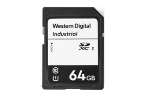 Eine Western Digital Industrial SDXC-Speicherkarte mit 64 GB Kapazität.
