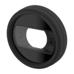 Ein schwarzes, rundes Kunststoffteil mit einem rechteckigen, offenen Abschnitt in der Mitte.