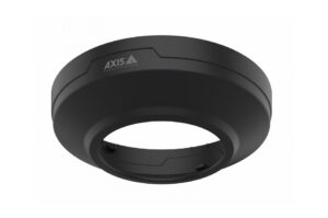 Ein schwarzer Kameraadapterring von Axis Communications, zylindrische Form mit offener Mitte.