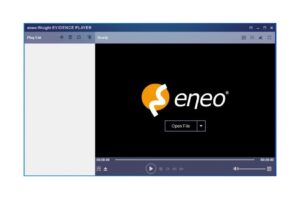 Ein Bildschirmfoto der Software "eneo Insight EVIDENCE PLAYER" mit einer Benutzeroberfläche zum Abspielen von Multimedia-Dateien.