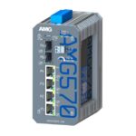 Ein Industrierouter von AMG mit mehreren Ethernet-Anschlüssen und einem robusten Gehäuse.