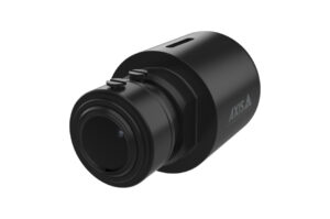Eine schwarze Sicherheitskamera von AXIS Communications.