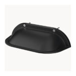 Schwarzer Briefkasten mit gewölbtem Design und silbernen Befestigungselementen.