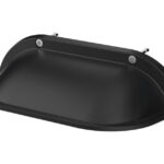 Schwarze, gewölbte Wandlampe mit zwei Schrauben an der oberen Kante.