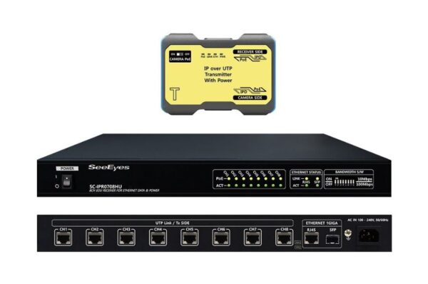 Medienkonverter Set, 8-Kanal, Ethernet über UTP, Sender, Empfänger, Reichweite 800m