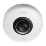 Kuppelförmige, weiße Netzwerkkamera von Canon, Modell VB-S32D.