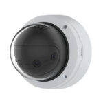 Überwachungskamera mit kugelförmigem Gehäuse und mehreren Linsen.