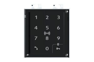 Eine schwarze numerische Tastatur mit Ziffern von 0 bis 9, einem Antennensymbol, einem Telefonsymbol und einem Bluetooth-Schlüsselsymbol.