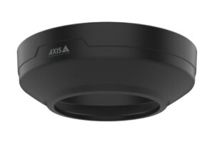 Schwarzes, kuppelförmiges Kamera-Zubehör mit dem Schriftzug "AXIS Communications".