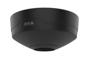 Schwarze Deckenhalterung für Sicherheitskamera von Axis Communications.