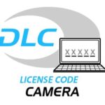 DLC-Logo mit einem Laptop, auf dem ein Lizenzcode dargestellt ist. Darunter steht "License Code Camera".
