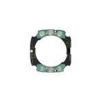 Eine runde, flache elektronische Schaltung mit mehreren Linsen und grünen Komponenten auf schwarzem Hintergrund.