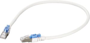 RJ45 Patchkabel S/FTP,Cat.6A 26AWG BC,LSZH, abschließbar 1,0m, weiß/blau