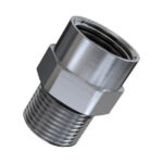 Schraubenadapter aus Metall mit Außengewinde und sechseckigem Kopf.