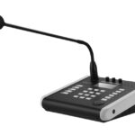 Ein Tischmikrofon mit integriertem Bedienfeld.