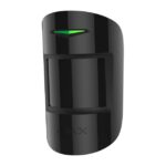 Ein schwarzer Bewegungsmelder mit grünem LED-Licht.