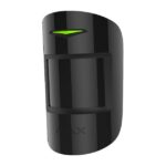 Schwarzer Bewegungssensor mit grünem Licht oben, Markenname unten sichtbar.