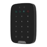 Schwarzes elektronisches Tastenfeld mit Ziffern und Symbolen, abgerundetes Design, Marke "Ajax".