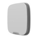 Ein weißes, quadratisches Gerät mit abgerundeten Ecken, mit der Aufschrift "AJAX" auf der Vorderseite.