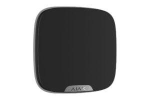 Ein schwarzes, quadratisches Gerät mit abgerundeten Ecken und dem Schriftzug "AJAX" unten.