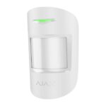 Ein weißer Bewegungssensor mit einem grünen Licht oben und dem Schriftzug "AJAX" unten.