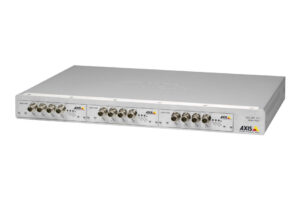 Videorack "AXIS 291 1U" von AXIS Communications mit mehreren Koaxialanschlüssen an der Vorderseite.