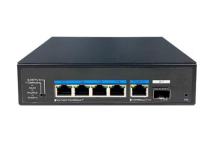 eneo DIN Rail Switch IAM-5SE1004IUP: Unmanaged PoE, 4x 10/100/1000Base-T, 1000Base-X SFP, 120W, -40°C bis +65°C, IEEE 802.3at/af/bt-kompatibel