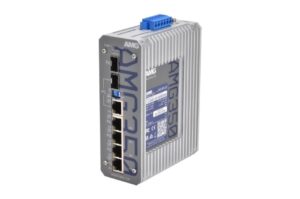 AMG Systems DIN Rail Modul AMG350: Unmanaged PoE+ Switch mit 120W, 4x Gigabit Ethernet, 2x SFP, IP40, -40°C bis +75°C