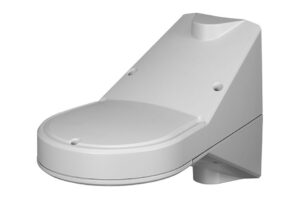Ein weißer Toilettensitz aus Kunststoff vor einem weißen Hintergrund, mit einem modernen, kompakten Design.