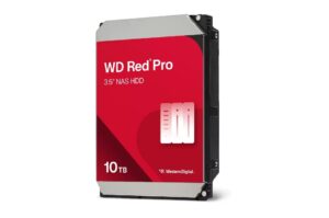Eine WD Red Pro Festplatte mit 10 TB Speicherplatz für NAS-Systeme, 3,5 Zoll Format, von Western Digital.