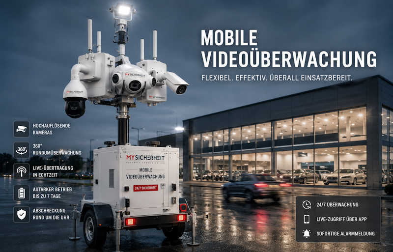 Mobile Videoüberwachung für Unternehmen mit KI-gestützter Kameratechnik und Fernüberwachung