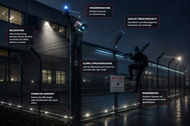 Perimeterschutz mit Videoüberwachung, Zaunsicherung und Alarmierung für Unternehmen und Industrie