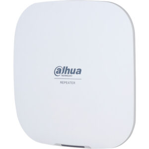 Ein weißer Dahua Technology Repeater in quadratischer Form mit abgerundeten Ecken.