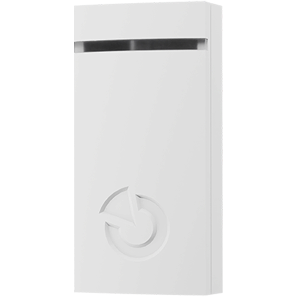 Weiße Wandaschenbecher mit schmaler Öffnung und eingeprägtem Kreismuster im unteren Bereich.