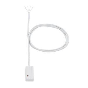 Ein weißer Temperatursensor mit Kabel und vier abisolierten Enden.