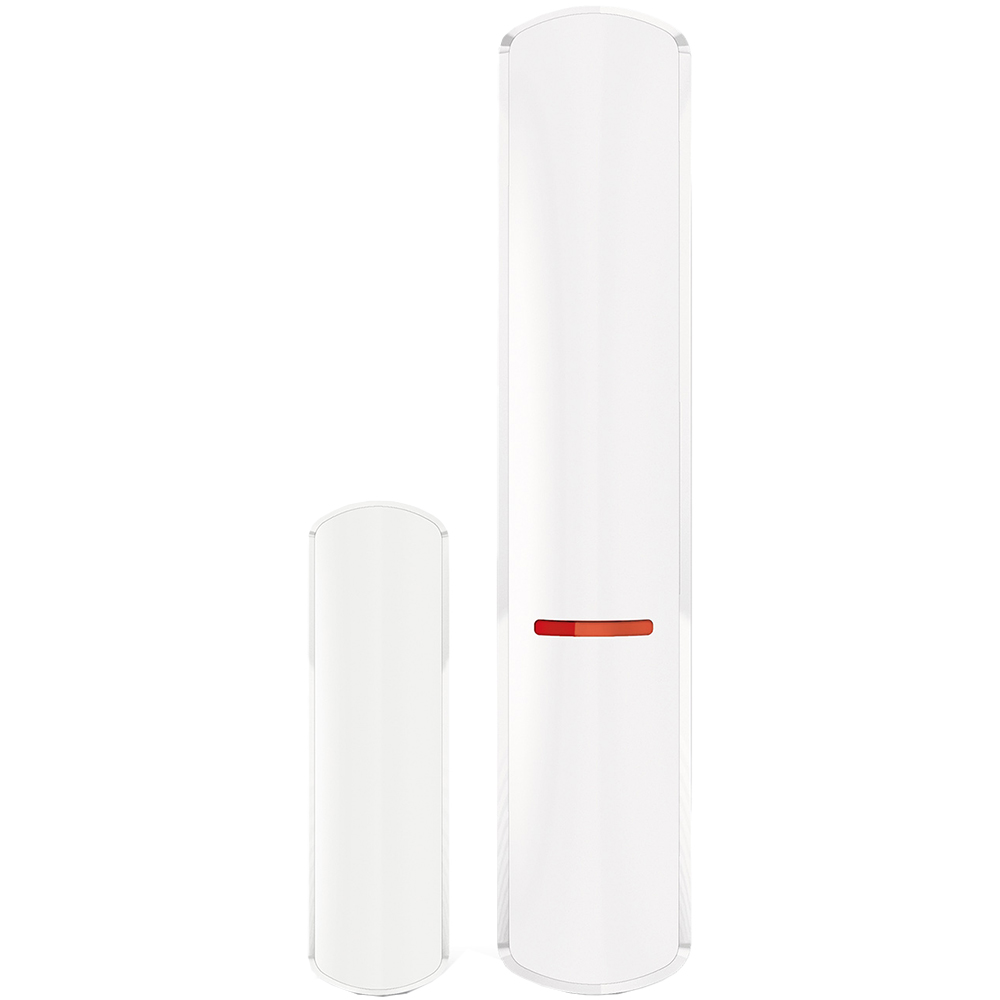 Zwei weiße, schlanke Sensoreinheiten in vertikaler Ausrichtung, wobei die größere Einheit eine rote Markierung hat.
