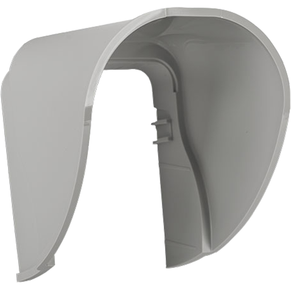 Eine graue, halbrunde Kunststoffabdeckung mit einer inneren Befestigungsstruktur, die vermutlich für eine Wand- oder Deckenmontage vorgesehen ist.