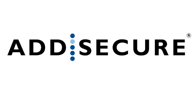 Logo von AddSecure mit schwarzem Text und blauen Punkten zwischen den Buchstaben D und S.
