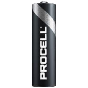 Eine schwarze Procell-Batterie mit silbernem Logo auf weißem Hintergrund.