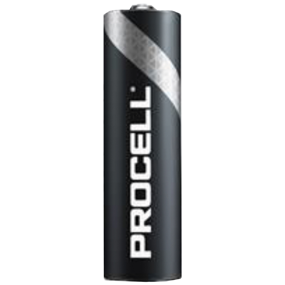 Eine schwarze Procell-Batterie mit silbernem Logo auf weißem Hintergrund.