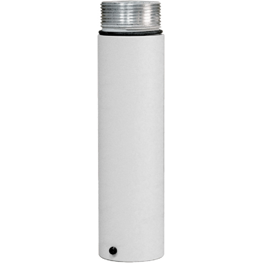 Ein zylindrisches, weißes Rohrstück mit einem silbernen Schraubgewinde an einem Ende, geeignet für die Montage an technischen Geräten.