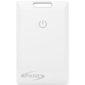 Weiße elektronische Karte mit einem Einschalt-Symbol oben und der Aufschrift "IPANIC" unten.