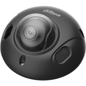 Schwarze Überwachungskamera in kuppelförmigem Design von Dahua Technology mit einem zentralen Objektiv und mehreren Sensoren.