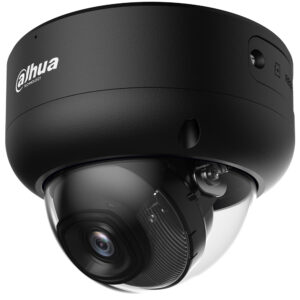 Schwarze Überwachungskamera von Dahua Technology mit einer kuppelförmigen Linse.