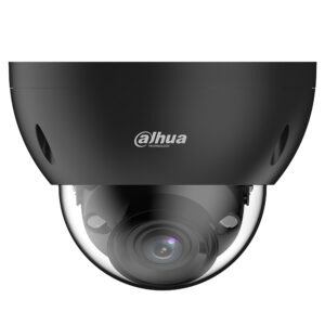Schwarze Überwachungskamera von Dahua Technology mit halbkugelförmigem Gehäuse und sichtbarem Objektiv.