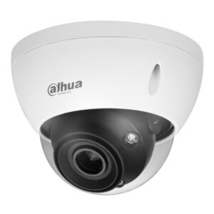 Weiß-domeförmige Sicherheitskamera mit dem Logo "Dahua Technology" auf der Vorderseite.