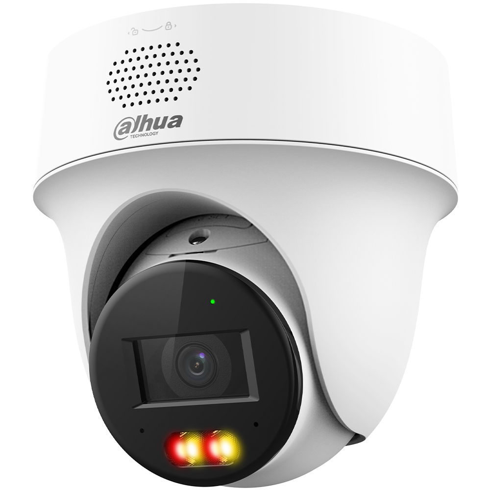 Überwachungskamera von Dahua mit weißem Gehäuse und mehreren LEDs.