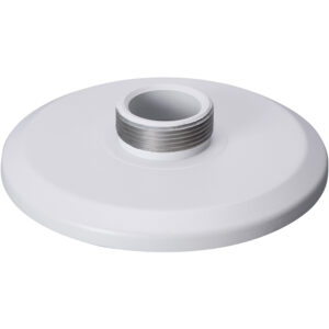 Runde weiße Abdeckplatte mit einem zentralen Metallgewinde.